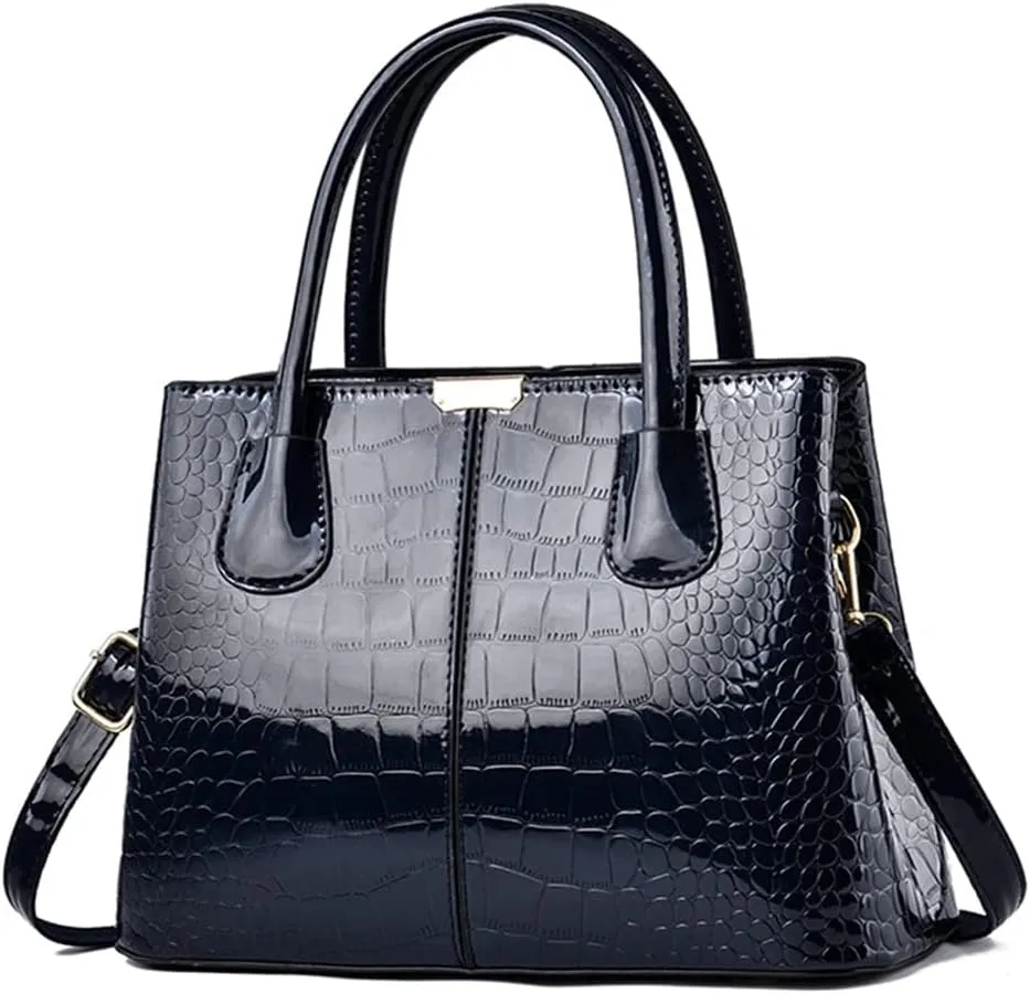 XXGJOALD-Women Handbags Classic Top Handle Purse Shiny Patent Leather Crocodile Pattern Totes Stylish Satchel Shoulder Bag