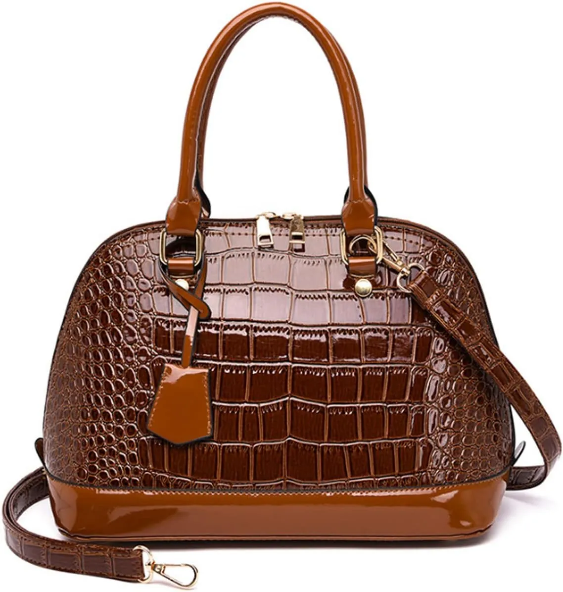 XXGJOALD-Women's Patent Leather Totes Elegant Handbag Crocodile Pattern Top Handle Purse Shell Shoulder Bag Black