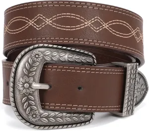 XZQTIVE Women Men Genuine Leather Belt Vintage Ladies Western Belt Engraved Tooled Leather Belt Cowboy Cowgirl Country Belt