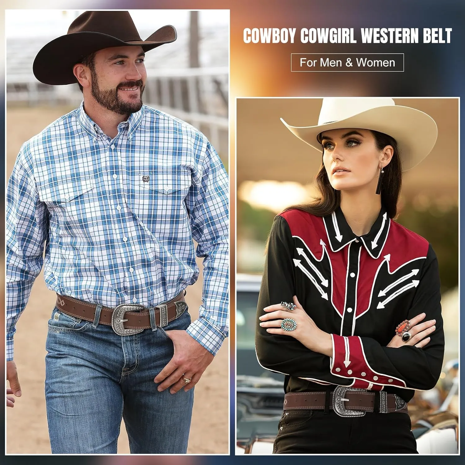 XZQTIVE Women Men Genuine Leather Belt Vintage Ladies Western Belt Engraved Tooled Leather Belt Cowboy Cowgirl Country Belt
