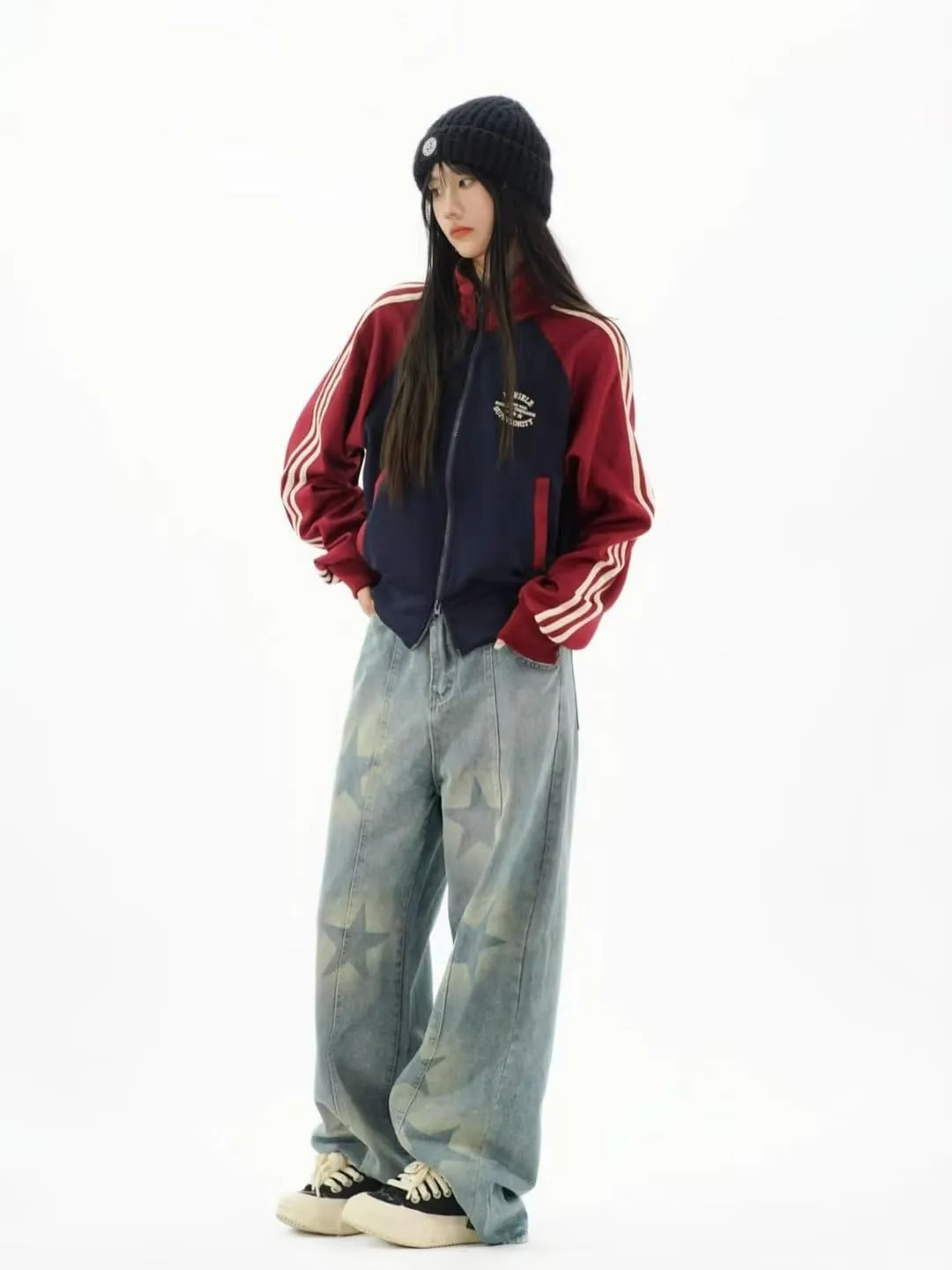 Y2k Zip Up Retro Track Outwear Patchwork Cropped Jacket Women Korean Streetwear Gorpcore Stand Collar Stripe Jackets
