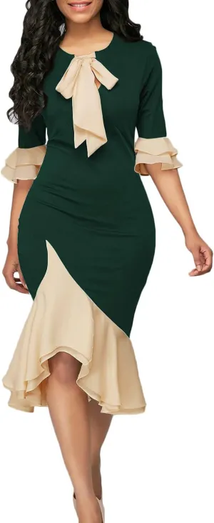 YACUN Women Bodycon Dress Cocktail Work Half Sleeve Bow Tie Party Dresses