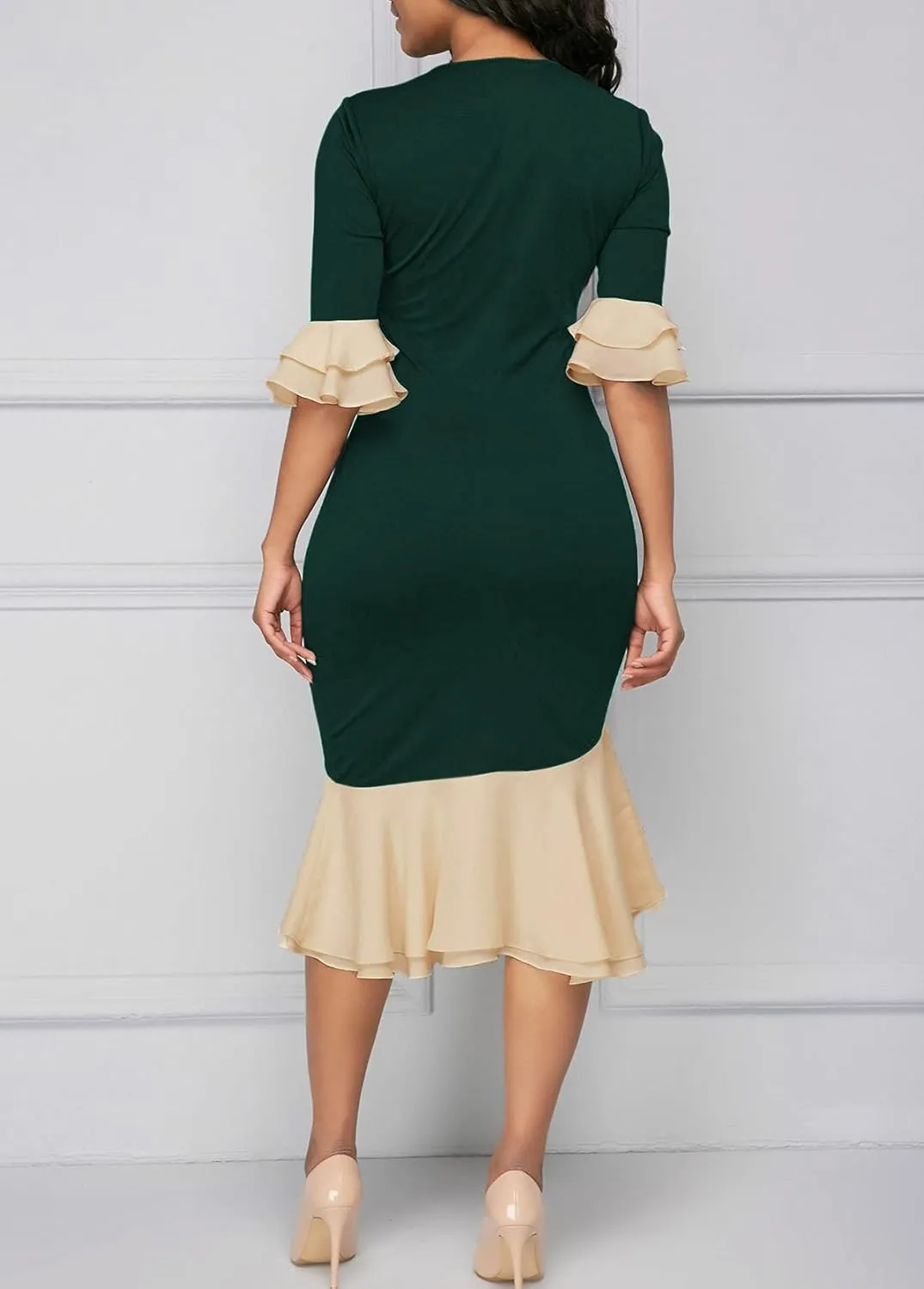 YACUN Women Bodycon Dress Cocktail Work Half Sleeve Bow Tie Party Dresses