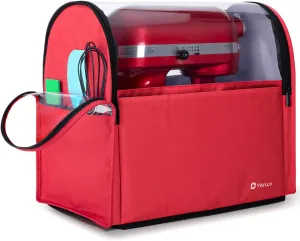 Yarwo 𝟐𝟎𝟐𝟓 𝐍𝐄𝐖 Stand Mixer Cover Compatible with 6-8 qt KitchenAid Mixer, Visible Dust Cover with Multiple Pockets for Extra Kitchen Accessories, Red