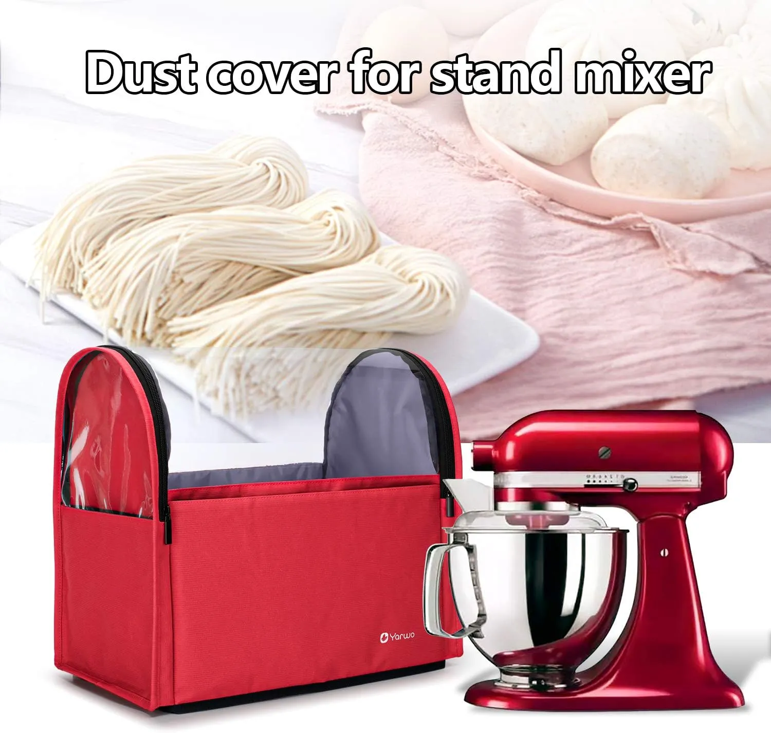 Yarwo 𝟐𝟎𝟐𝟓 𝐍𝐄𝐖 Stand Mixer Cover Compatible with 6-8 qt KitchenAid Mixer, Visible Dust Cover with Multiple Pockets for Extra Kitchen Accessories, Red