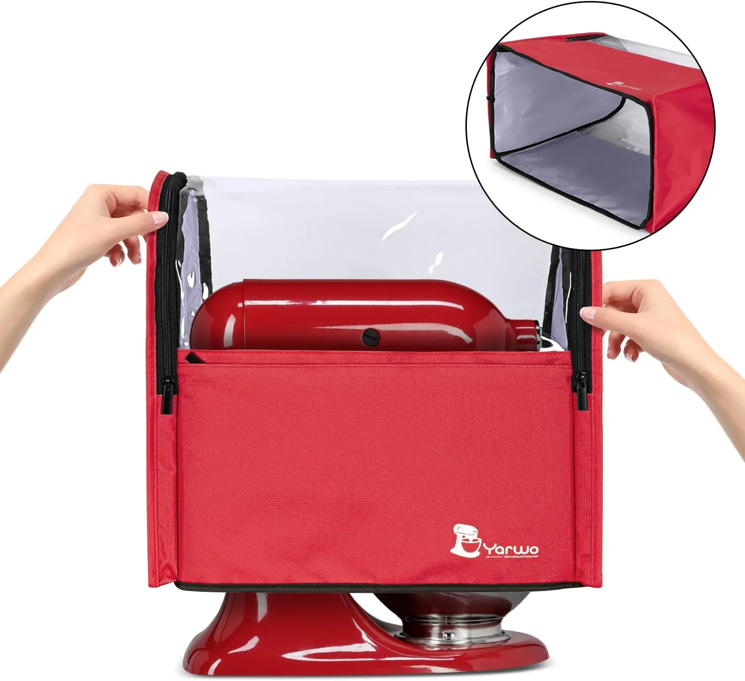 Yarwo 𝟐𝟎𝟐𝟓 𝐍𝐄𝐖 Stand Mixer Cover Compatible with 6-8 qt KitchenAid Mixer, Visible Dust Cover with Multiple Pockets for Extra Kitchen Accessories, Red