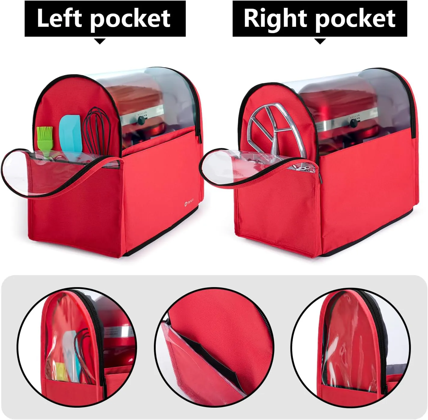 Yarwo 𝟐𝟎𝟐𝟓 𝐍𝐄𝐖 Stand Mixer Cover Compatible with 6-8 qt KitchenAid Mixer, Visible Dust Cover with Multiple Pockets for Extra Kitchen Accessories, Red