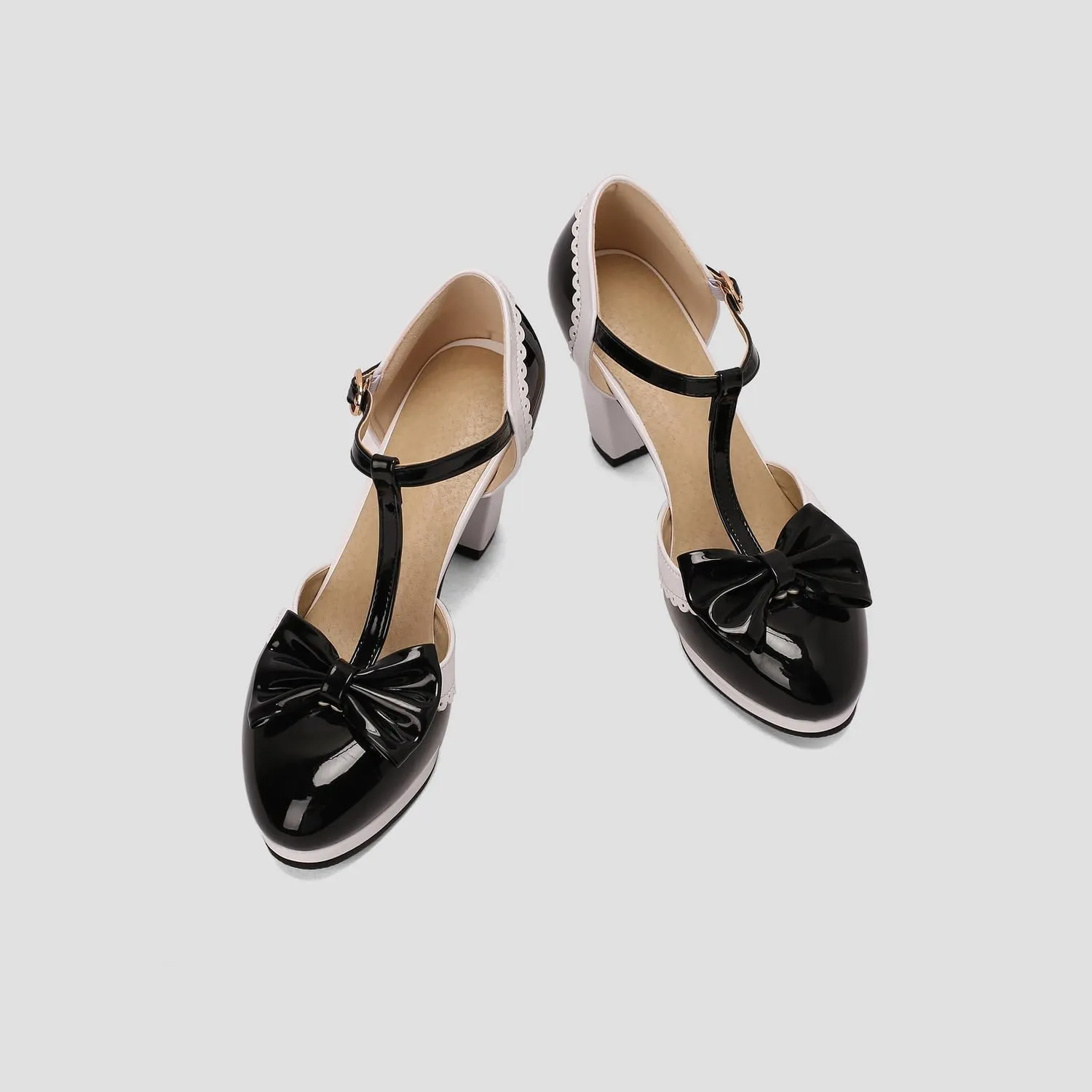 Yawors Women's DC804 Buckle Metal Buckles Closed Toe Patent-Leather High Chunky Mary Jane Pumps
