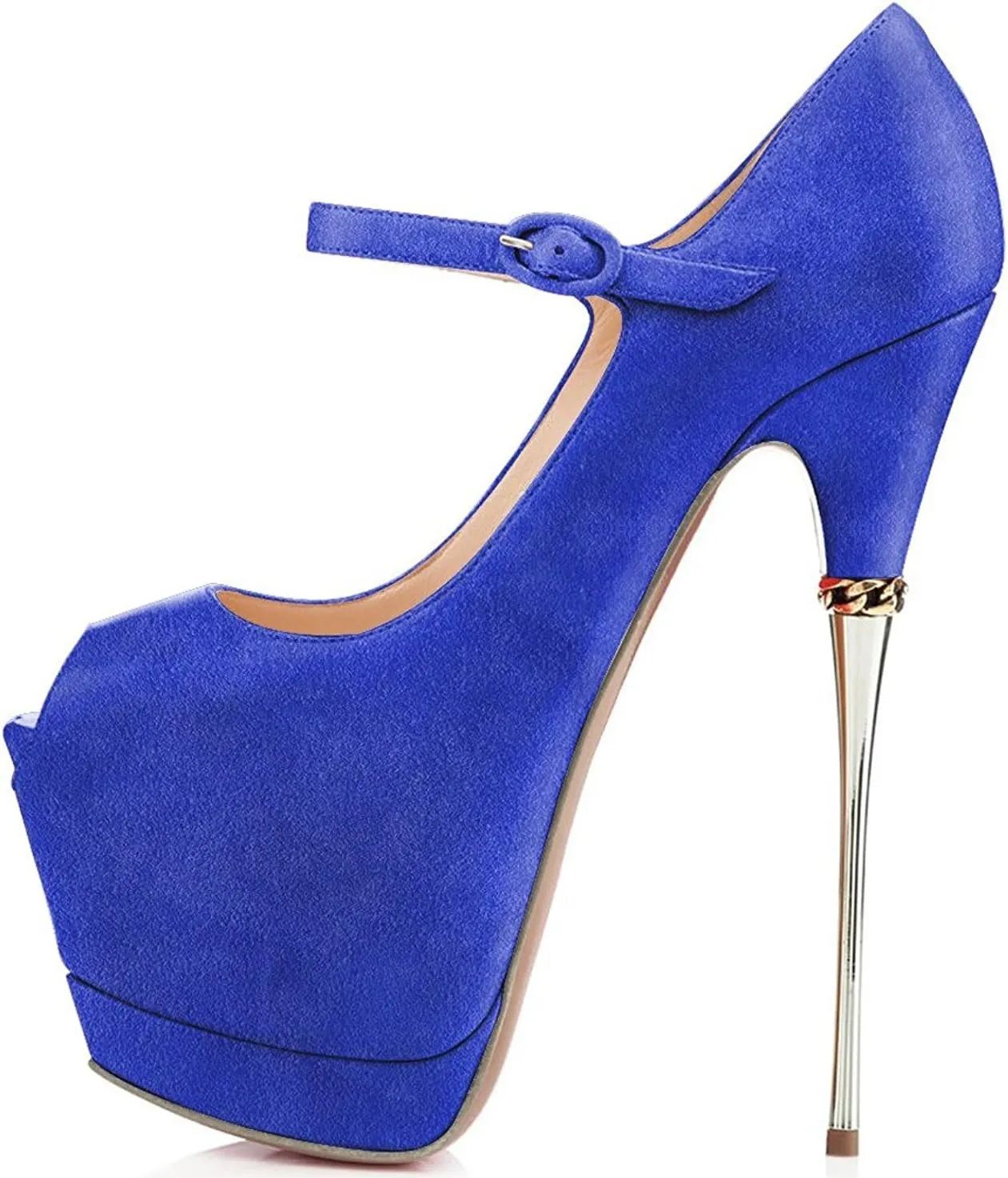 YDN Women's Peep Toe Sky High Heels Platform Pumps Ankle Straps Shoes Metal Stilettos Size 4-15 US