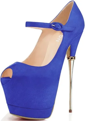 YDN Women's Peep Toe Sky High Heels Platform Pumps Ankle Straps Shoes Metal Stilettos Size 4-15 US