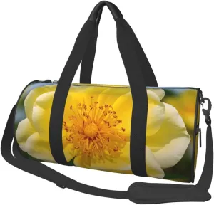 yellow roses Print Round Large Capacity Travel Luggage Bags,Men's and Women's Hand-Held Travel Clothing Bags