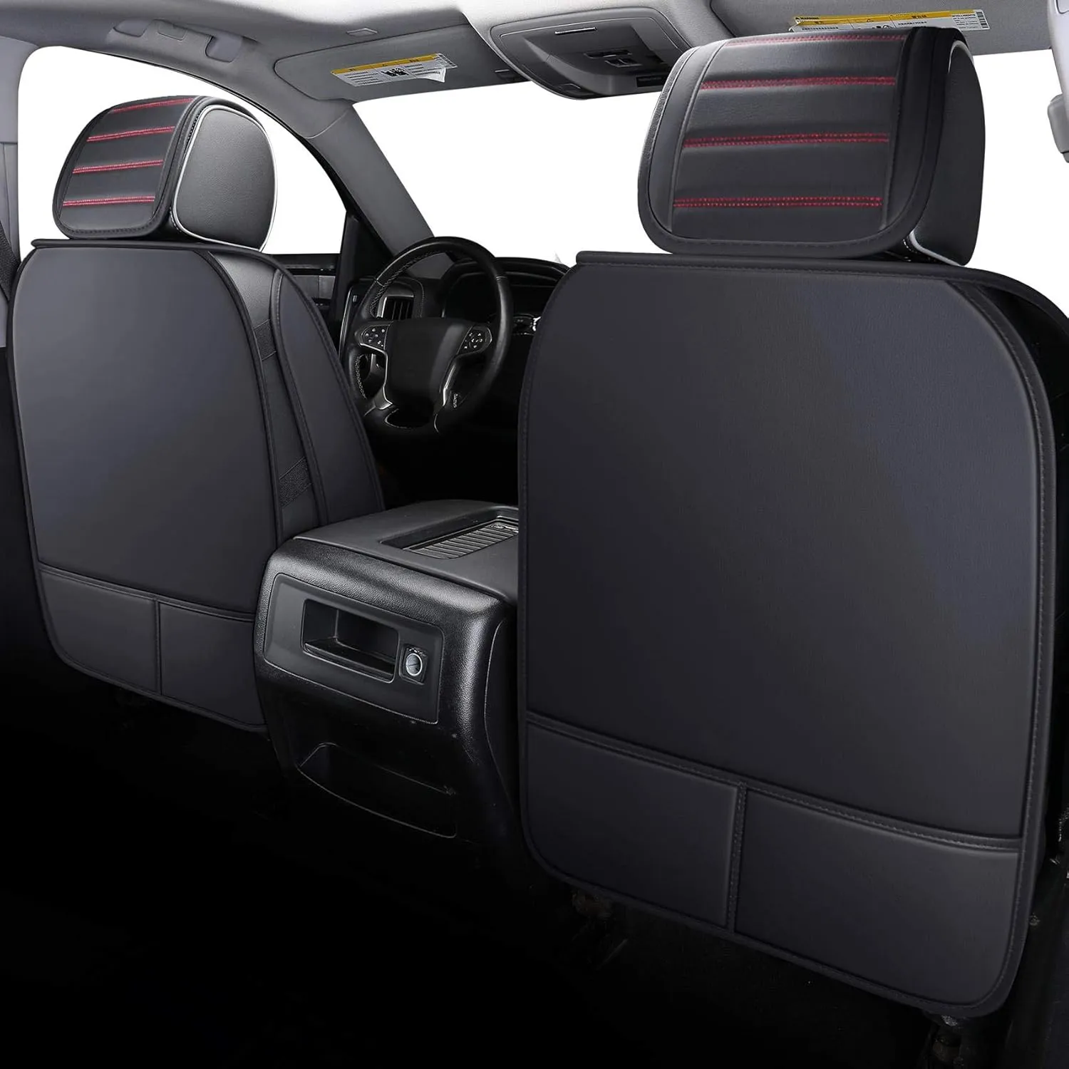 YIERTAI Truck Seat Covers Compatible with Chevy Silverado GMC Sierra fit 2007-2025 1500/2500/3500HD Trail Boss Z71 Crew Double Extended Cab Waterproof Leather Covers(2 PCS Front only/Black-Red)
