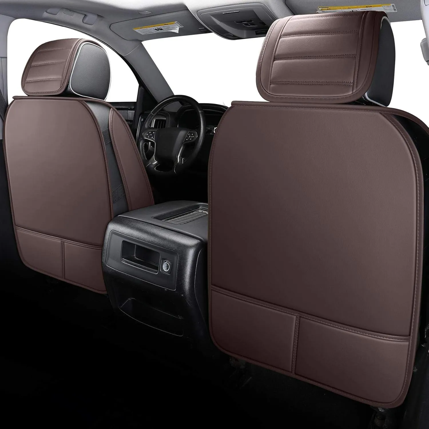 YIERTAI Truck Seat Covers for Chevy Chevrolet Silverado GMC Sierra Custom Fit 2007-2025 1500 2500 3500HD Trail Boss Z71 Crew Double Extended Cab Waterproof Leather(5 PCS Full Set/Brown)