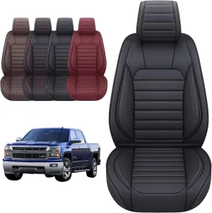 YIERTAI Truck Seat Covers for Chevy Chevrolet Silverado GMC Sierra Custom Fit 2007-2025 1500/2500/3500 Trail Boss Z71 Crew Double Extended Cab Waterproof Leather(2 PCS Front only/Black)