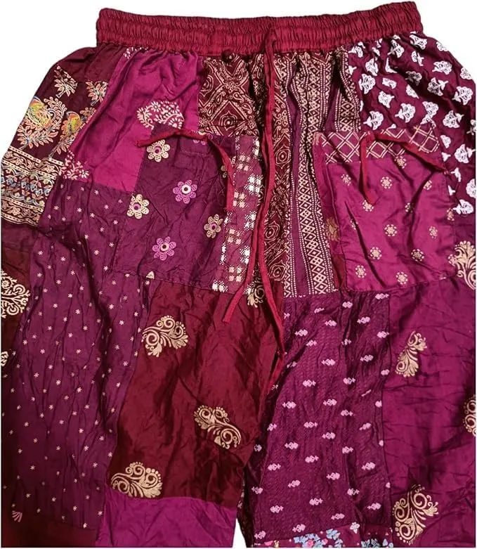 YILLE Boho Patchwork Harem Pants for Women, Casual Loose Fit Hippie Yoga Joggers with Pockets, Bohemian Lounge Comfy Palazzo