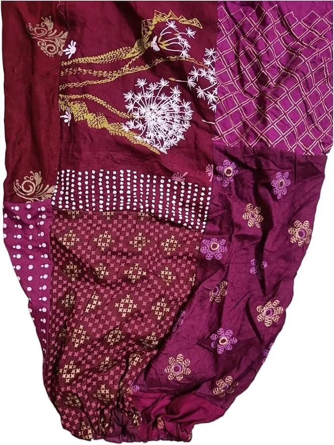 YILLE Boho Patchwork Harem Pants for Women, Casual Loose Fit Hippie Yoga Joggers with Pockets, Bohemian Lounge Comfy Palazzo