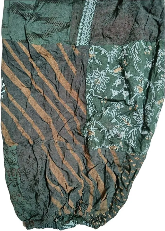 YILLE Boho Patchwork Harem Pants for Women, Casual Loose Fit Hippie Yoga Joggers with Pockets, Bohemian Lounge Comfy Palazzo