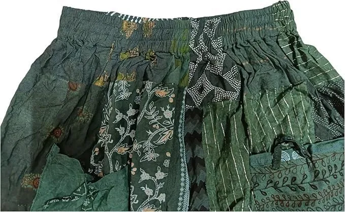 YILLE Boho Patchwork Harem Pants for Women, Casual Loose Fit Hippie Yoga Joggers with Pockets, Bohemian Lounge Comfy Palazzo