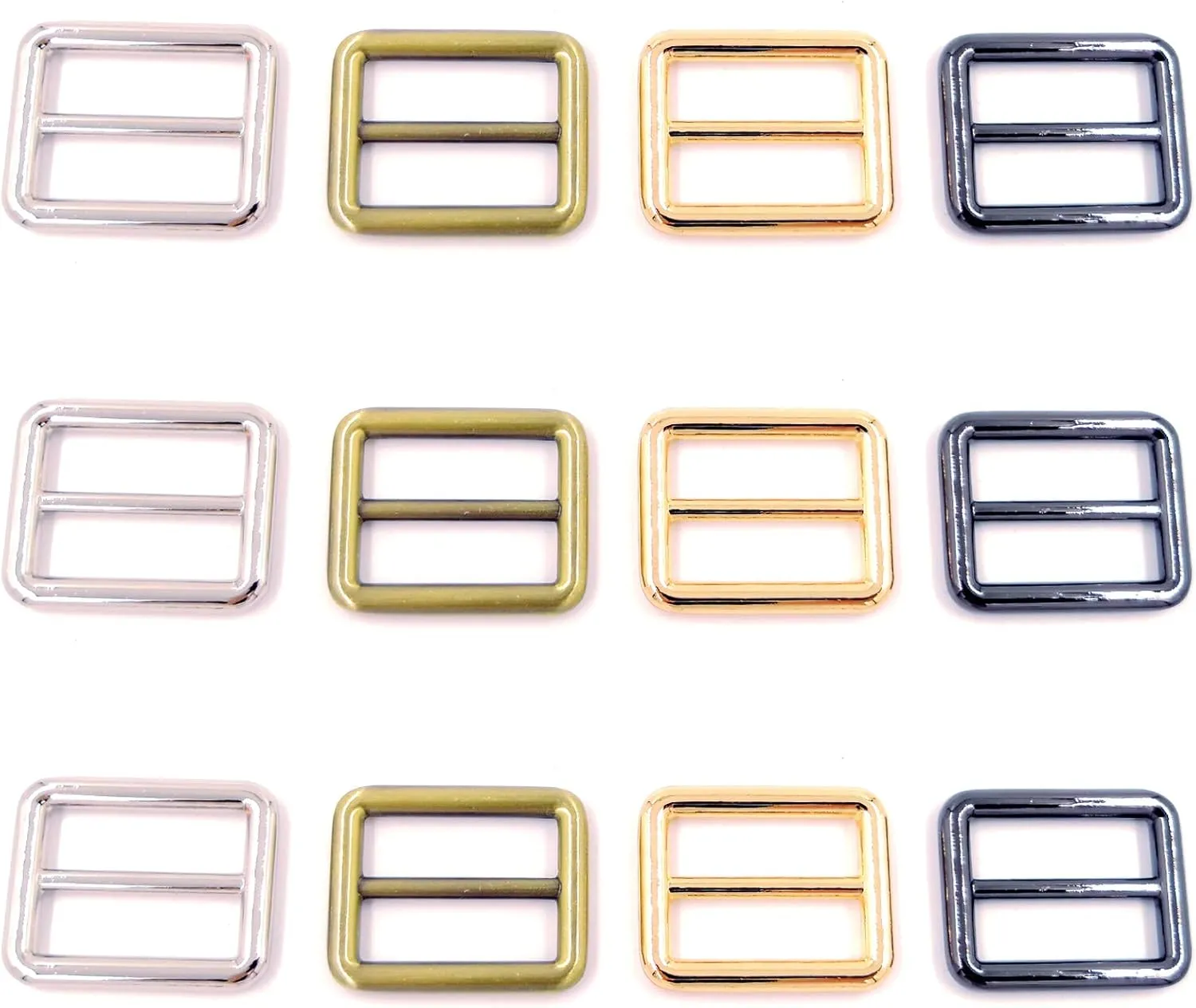 YIXI-SBest 12pcs 4 Color 1 inch Zinc Alloy Slider Tri-Glide Buttons Webbing Strap Tri Glide Adjustable Buckle Fasteners for Strap Keeper Leathercraft Bag Belt Bags DIY Accessories
