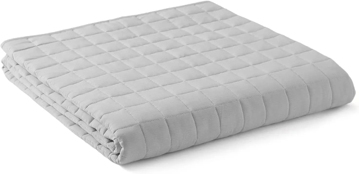 YnM Exclusive Cooling Weighted Blanket, Nylon/PE Fabric, Smallest Compartments, Bed Blanket for One Person of 140lbs, Ideal for Twin/Full Bed (48x72 Inches, 15 Pounds, Light Grey Quill)