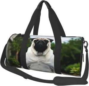 Yoga pug Print Round Large Capacity Travel Luggage Bags,Men's and Women's Hand-Held Travel Clothing Bags