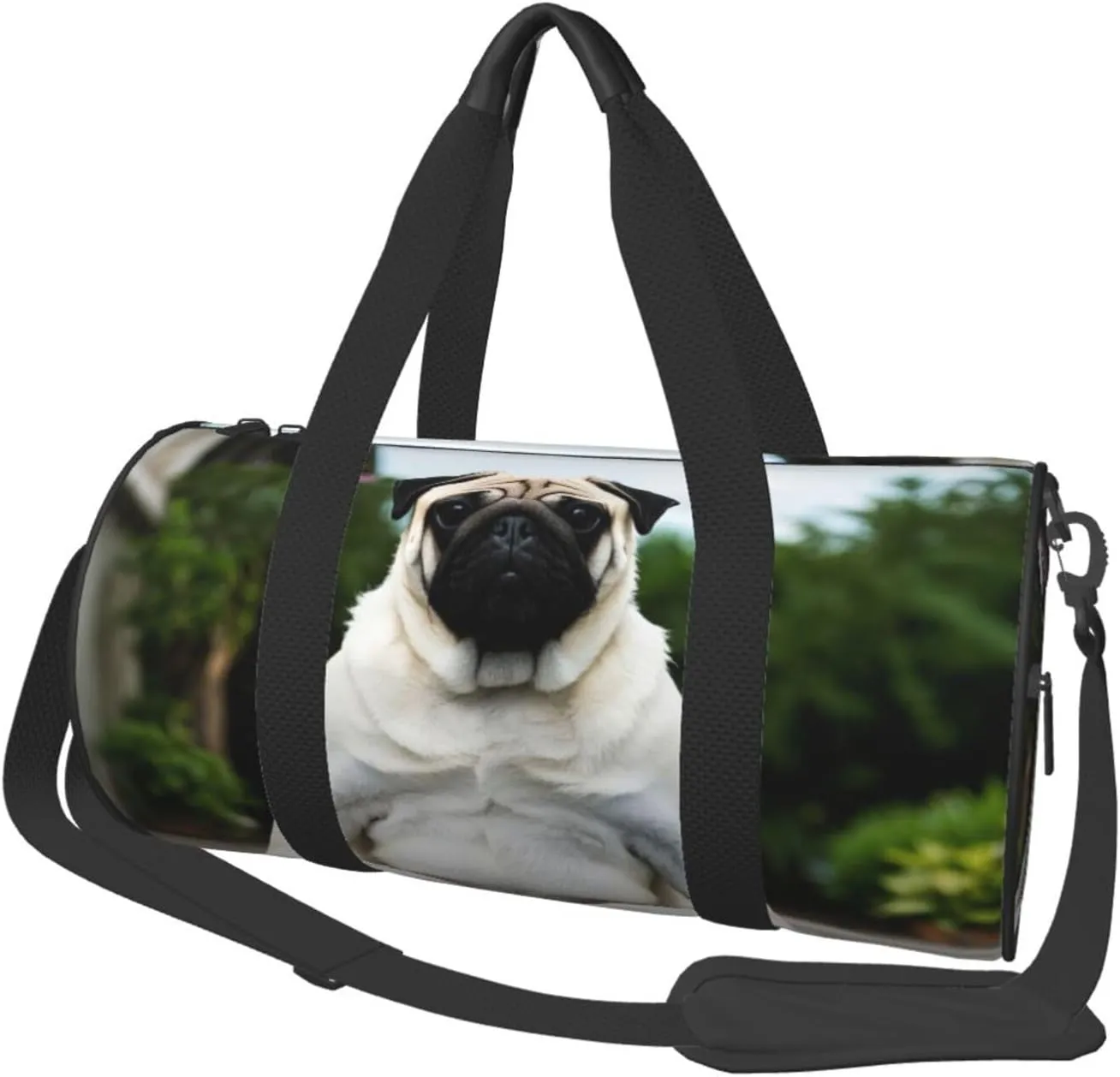 Yoga pug Print Round Large Capacity Travel Luggage Bags,Men's and Women's Hand-Held Travel Clothing Bags