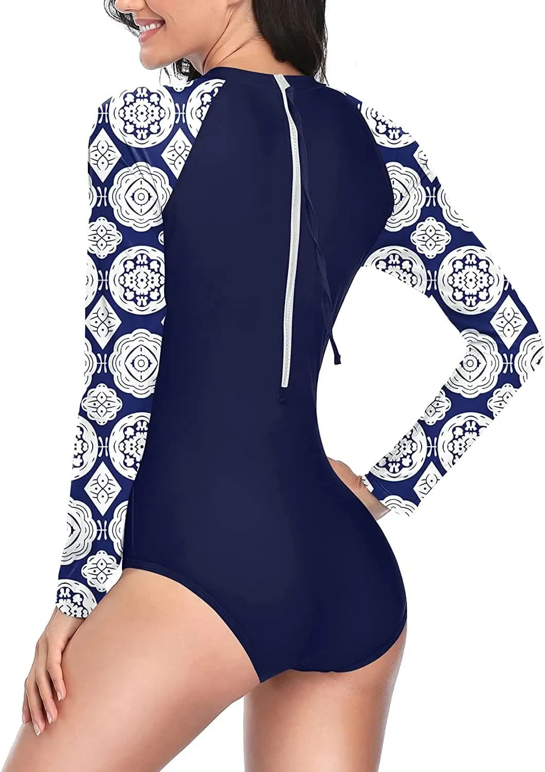 Yonique Womens Rash Guard Long Sleeve Swimsuit One Piece Bathing Suit Zipper Surfing Swimwear UPF 50