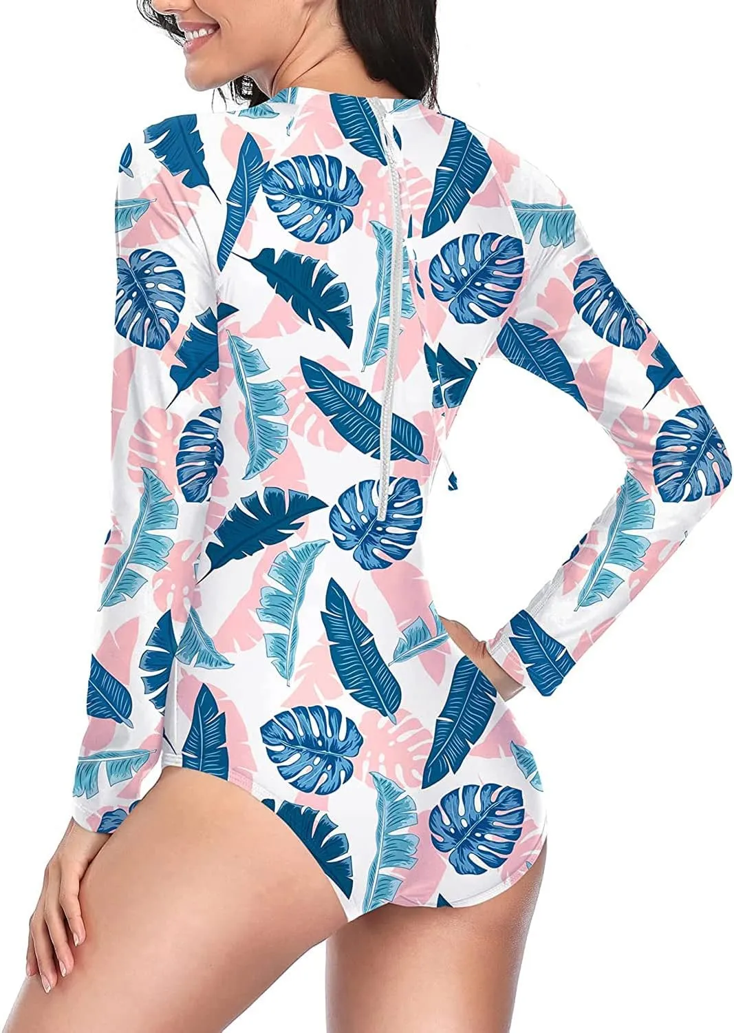 Yonique Womens Rash Guard Long Sleeve Swimsuit One Piece Bathing Suit Zipper Surfing Swimwear UPF 50