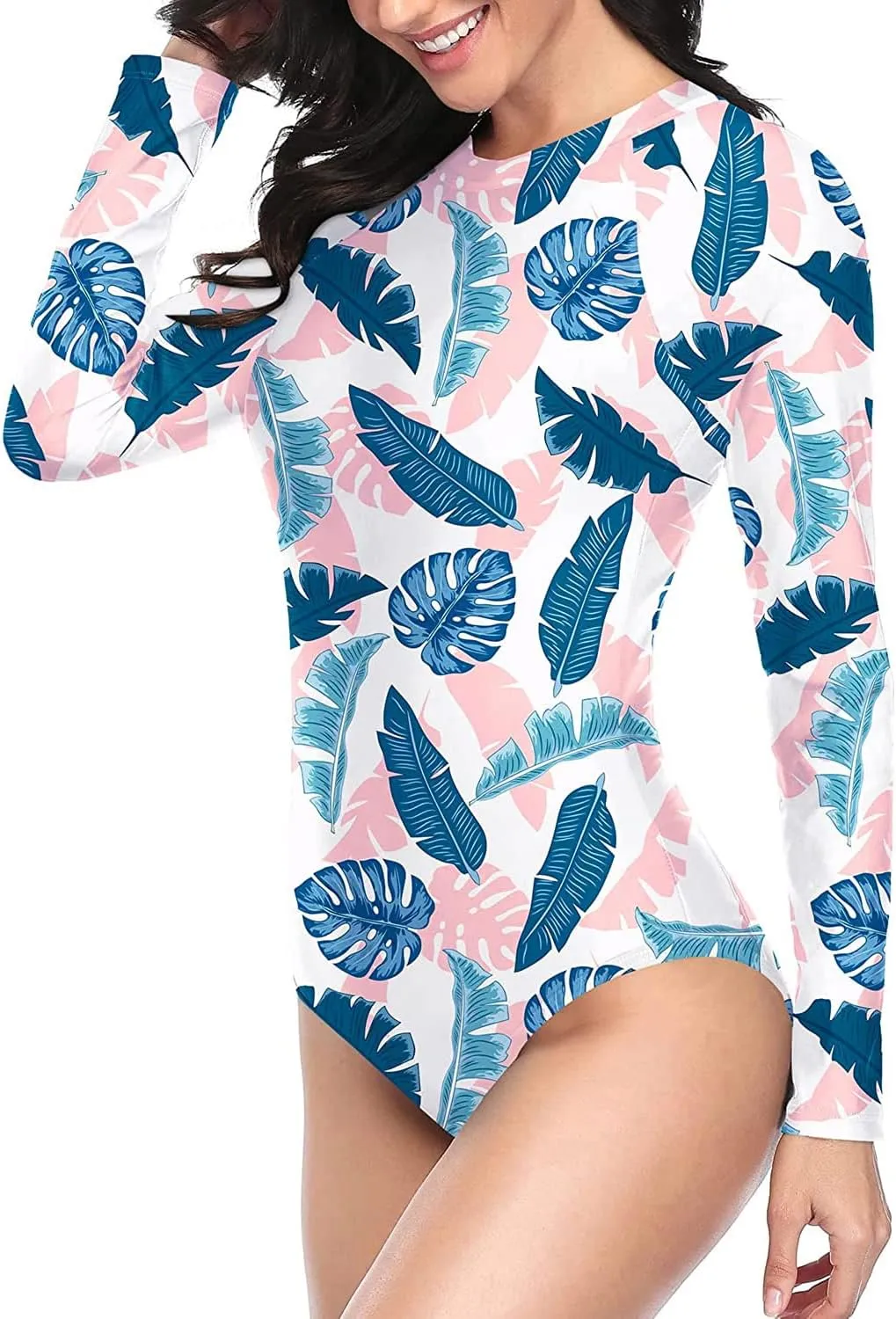 Yonique Womens Rash Guard Long Sleeve Swimsuit One Piece Bathing Suit Zipper Surfing Swimwear UPF 50