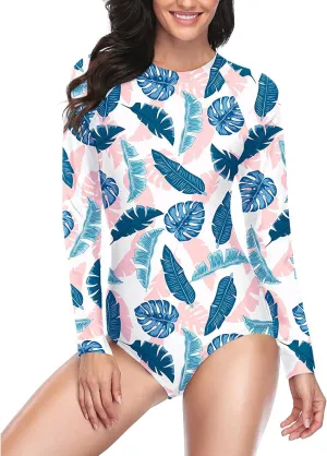 Yonique Womens Rash Guard Long Sleeve Swimsuit One Piece Bathing Suit Zipper Surfing Swimwear UPF 50