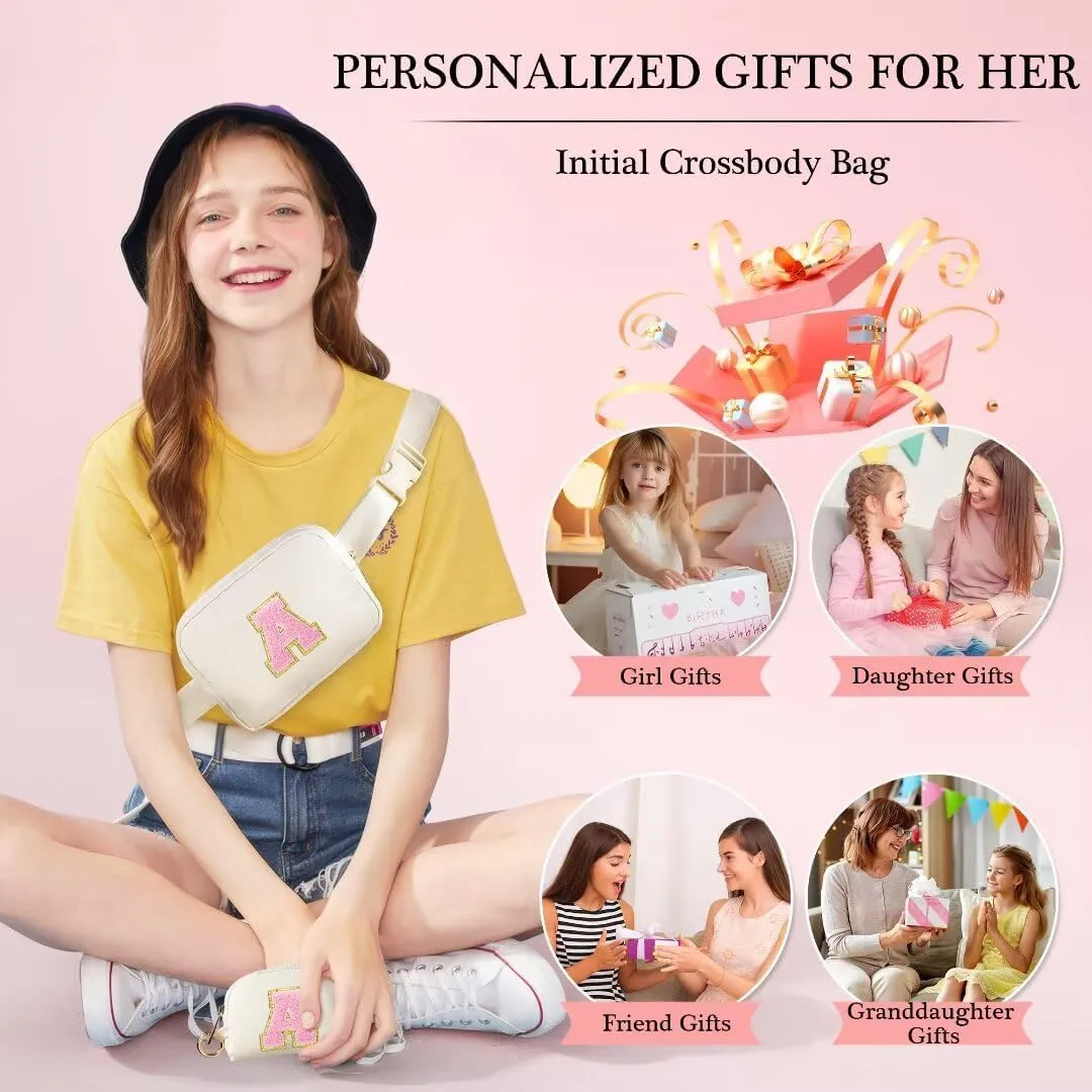 YOOLIFE Gifts for Women, Personalized Birthday Gifts for Women Daughter Sister Friends Mom Girlfriend Aunt Niece, Initial Fanny Pack Crossbody Purse Belt Bag, White S
