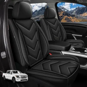 YORKNEIC Seat Covers Fit for Nissan Titan 2017-2024 2025: Waterproof Leather Car Seat Cover Front Seat - Truck Pickup Black