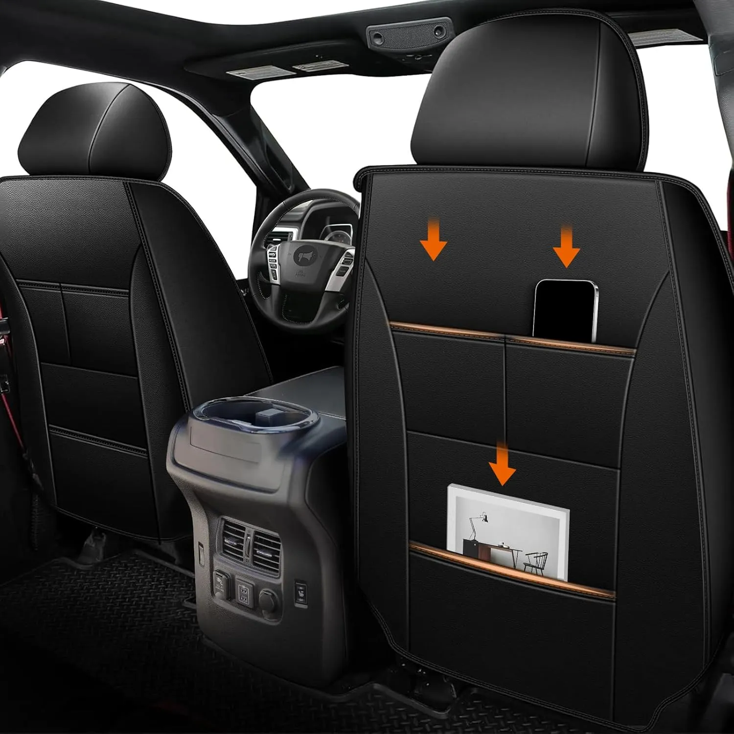 YORKNEIC Seat Covers Fit for Nissan Titan 2017-2024 2025: Waterproof Leather Car Seat Cover Front Seat - Truck Pickup Black