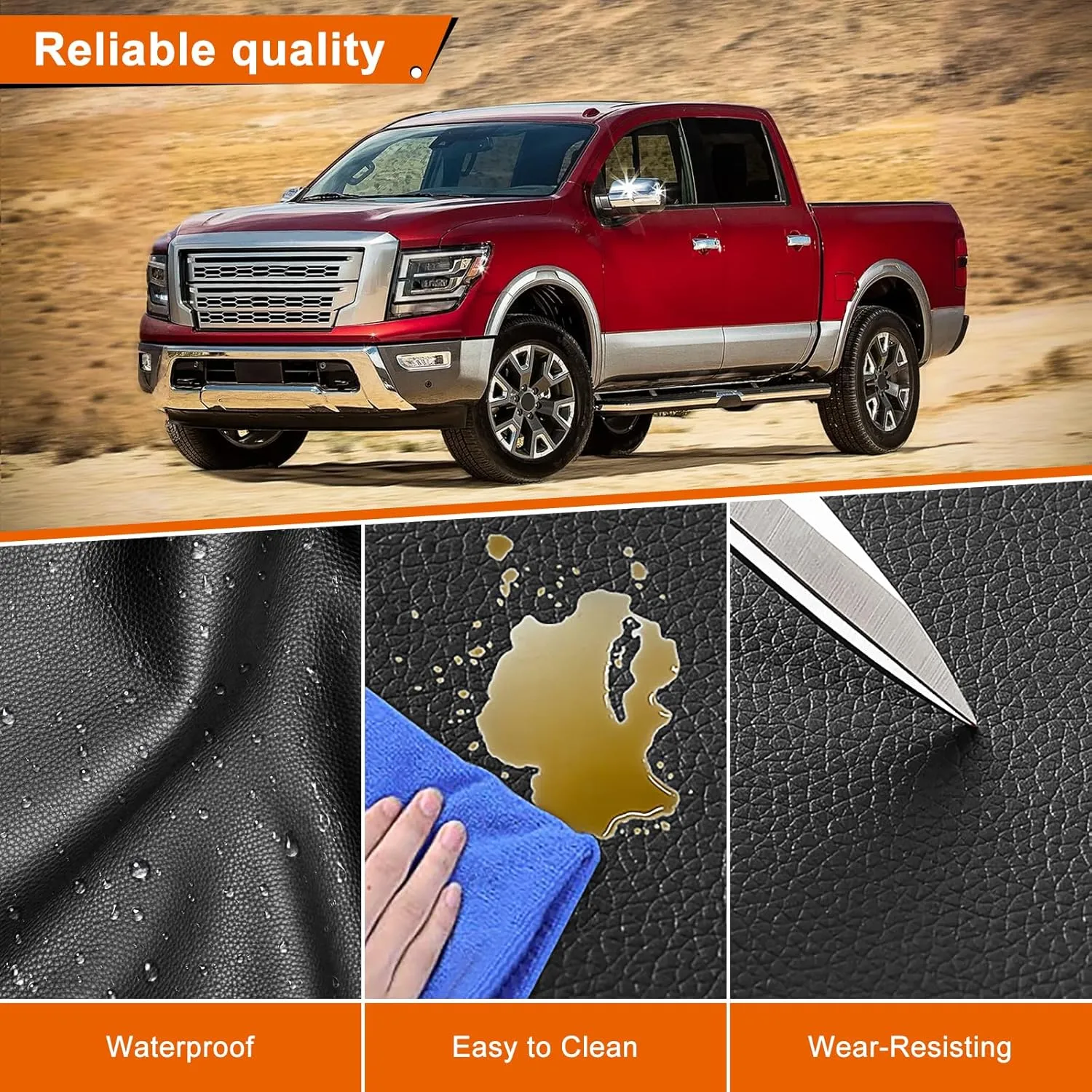 YORKNEIC Seat Covers Fit for Nissan Titan 2017-2024 2025: Waterproof Leather Car Seat Cover Front Seat - Truck Pickup Black