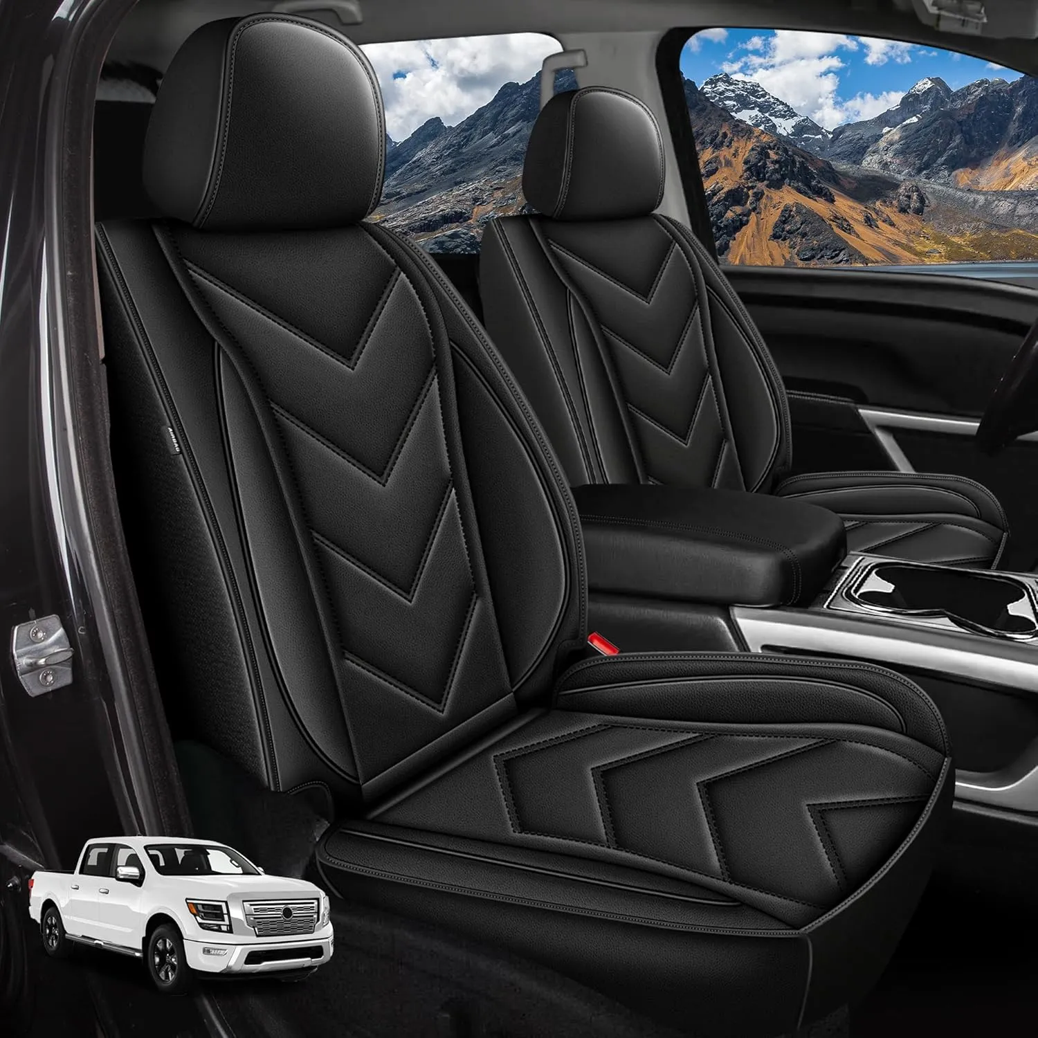 YORKNEIC Seat Covers Fit for Nissan Titan 2017-2024 2025: Waterproof Leather Car Seat Cover Front Seat - Truck Pickup Black