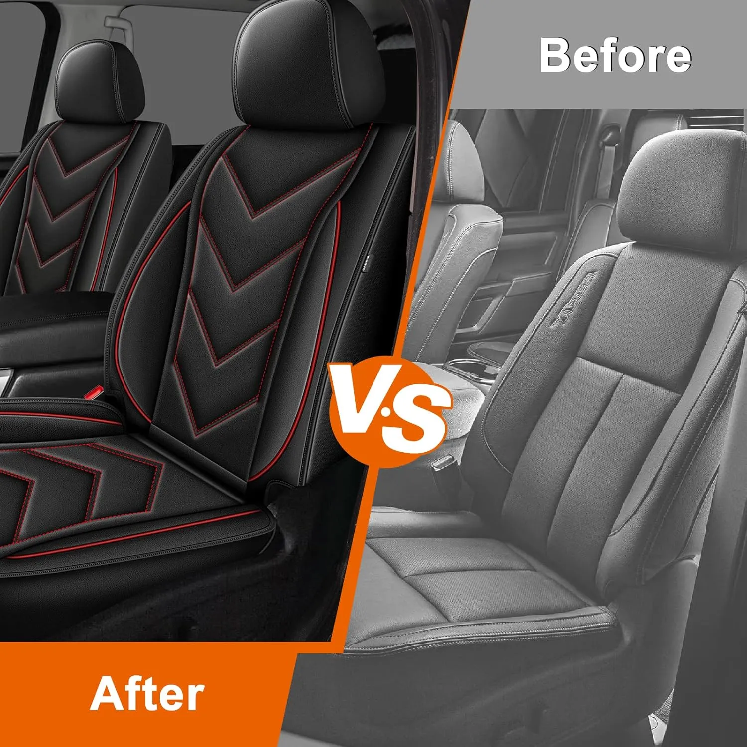 YORKNEIC Seat Covers Fit for Nissan Titan 2017-2024 2025: Waterproof Leather Car Seat Cover Front Seat - Truck Pickup Compatible with Airbag (Redline)