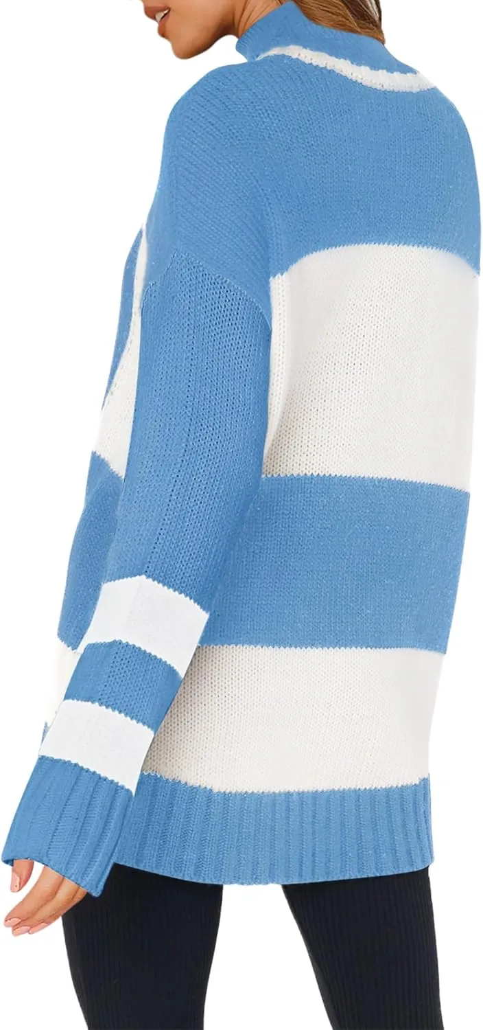 Yousify Womens Sweaters Fall 2024 Oversized Color Block Ski Sweater Crewneck Winter Tops S-2XL