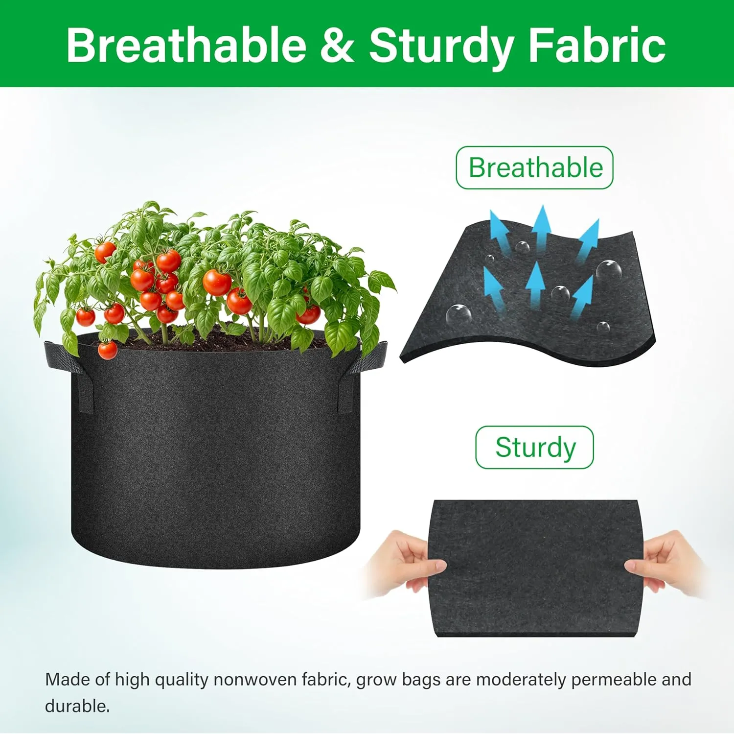 YSSOA 5-Pack 10 Gallon Grow Bags, Aeration Nonwoven Fabric Plant Pots with Handles, Heavy Duty Gardening Planter for Potato, Tomato, Vegetable and Fruits, Black 2024 Version