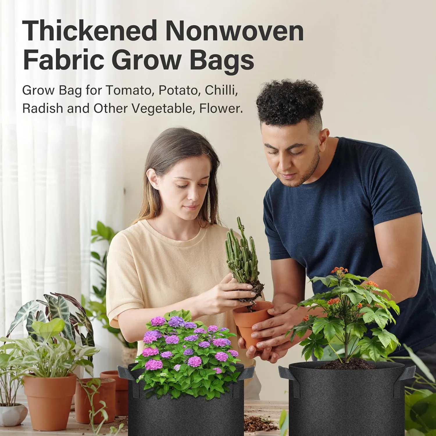 YSSOA 5-Pack 10 Gallon Grow Bags, Aeration Nonwoven Fabric Plant Pots with Handles, Heavy Duty Gardening Planter for Potato, Tomato, Vegetable and Fruits, Black 2024 Version