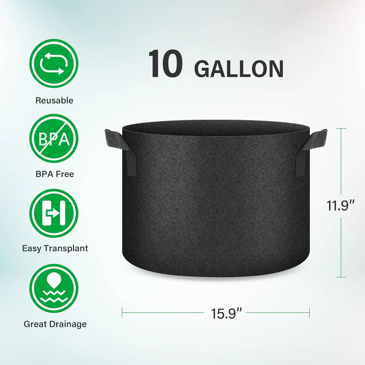 YSSOA 5-Pack 10 Gallon Grow Bags, Aeration Nonwoven Fabric Plant Pots with Handles, Heavy Duty Gardening Planter for Potato, Tomato, Vegetable and Fruits, Black 2024 Version