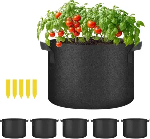 YSSOA 5-Pack 10 Gallon Grow Bags, Aeration Nonwoven Fabric Plant Pots with Handles, Heavy Duty Gardening Planter for Potato, Tomato, Vegetable and Fruits, Black 2024 Version