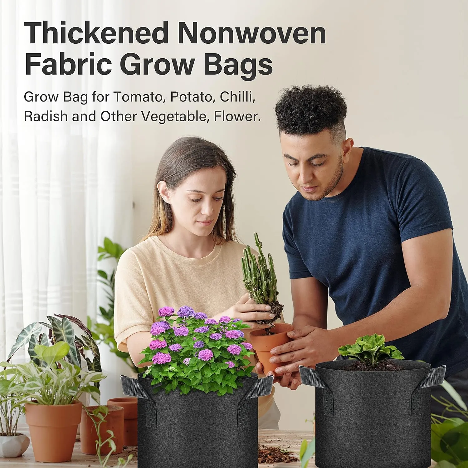 YSSOA 5-Pack 10 Gallon Grow Bags, Aeration Nonwoven Fabric Plant Pots with Handles, Heavy Duty Gardening Planter for Potato, Tomato, Vegetable and Fruits, Black