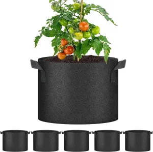 YSSOA 5-Pack 10 Gallon Grow Bags, Aeration Nonwoven Fabric Plant Pots with Handles, Heavy Duty Gardening Planter for Potato, Tomato, Vegetable and Fruits, Black