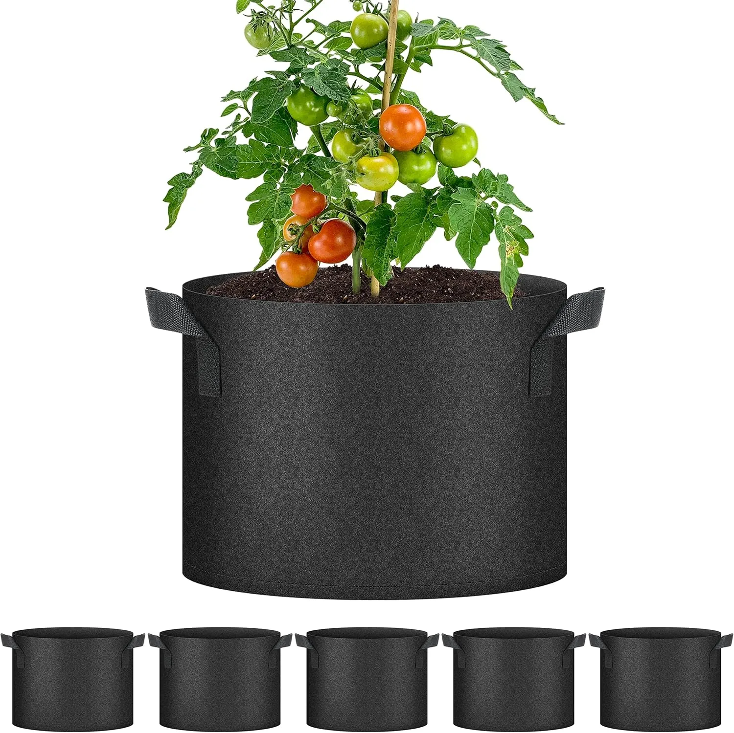 YSSOA 5-Pack 10 Gallon Grow Bags, Aeration Nonwoven Fabric Plant Pots with Handles, Heavy Duty Gardening Planter for Potato, Tomato, Vegetable and Fruits, Black