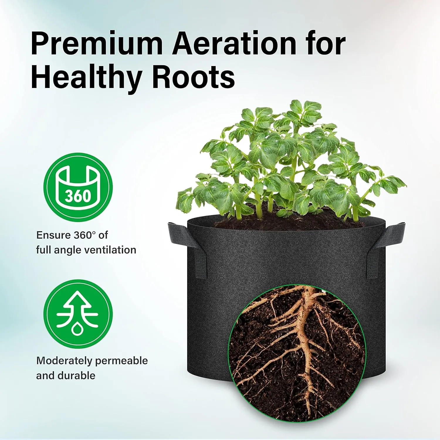 YSSOA 5-Pack 10 Gallon Grow Bags, Aeration Nonwoven Fabric Plant Pots with Handles, Heavy Duty Gardening Planter for Potato, Tomato, Vegetable and Fruits, Black