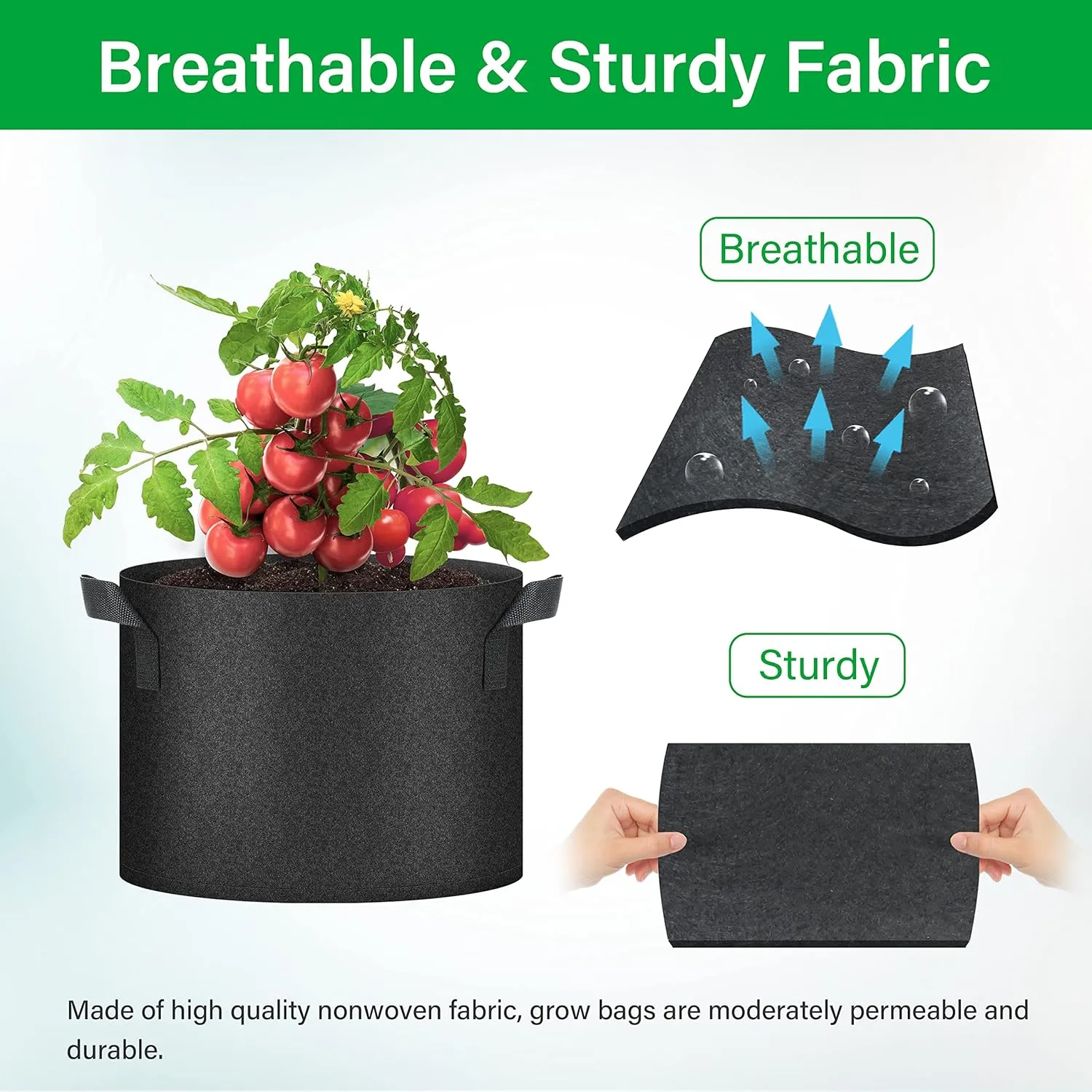 YSSOA 5-Pack 10 Gallon Grow Bags, Aeration Nonwoven Fabric Plant Pots with Handles, Heavy Duty Gardening Planter for Potato, Tomato, Vegetable and Fruits, Black