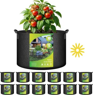 YSSOA Grow Bags 12 Pack 10 Gallon 300G Reusable Breathable Gardening Pots with Handles Non-Woven Fabric Plant Bags, Heavy Duty Planting Bags for Grow Tent Hydroponic & Outdoor Vegetables Tomatoes