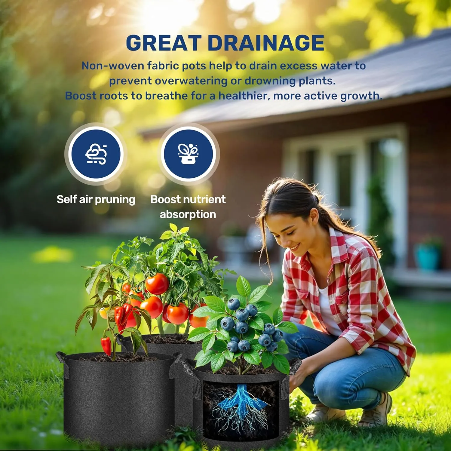 YSSOA Grow Bags 12 Pack 10 Gallon 300G Reusable Breathable Gardening Pots with Handles Non-Woven Fabric Plant Bags, Heavy Duty Planting Bags for Grow Tent Hydroponic & Outdoor Vegetables Tomatoes