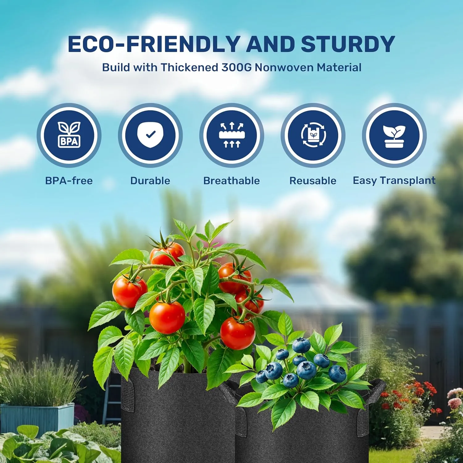 YSSOA Grow Bags 12 Pack 10 Gallon 300G Reusable Breathable Gardening Pots with Handles Non-Woven Fabric Plant Bags, Heavy Duty Planting Bags for Grow Tent Hydroponic & Outdoor Vegetables Tomatoes