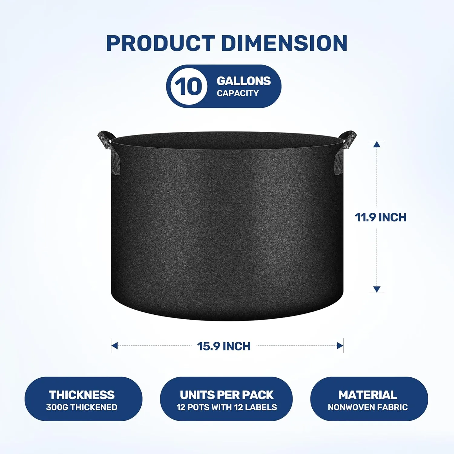 YSSOA Grow Bags 12 Pack 10 Gallon 300G Reusable Breathable Gardening Pots with Handles Non-Woven Fabric Plant Bags, Heavy Duty Planting Bags for Grow Tent Hydroponic & Outdoor Vegetables Tomatoes